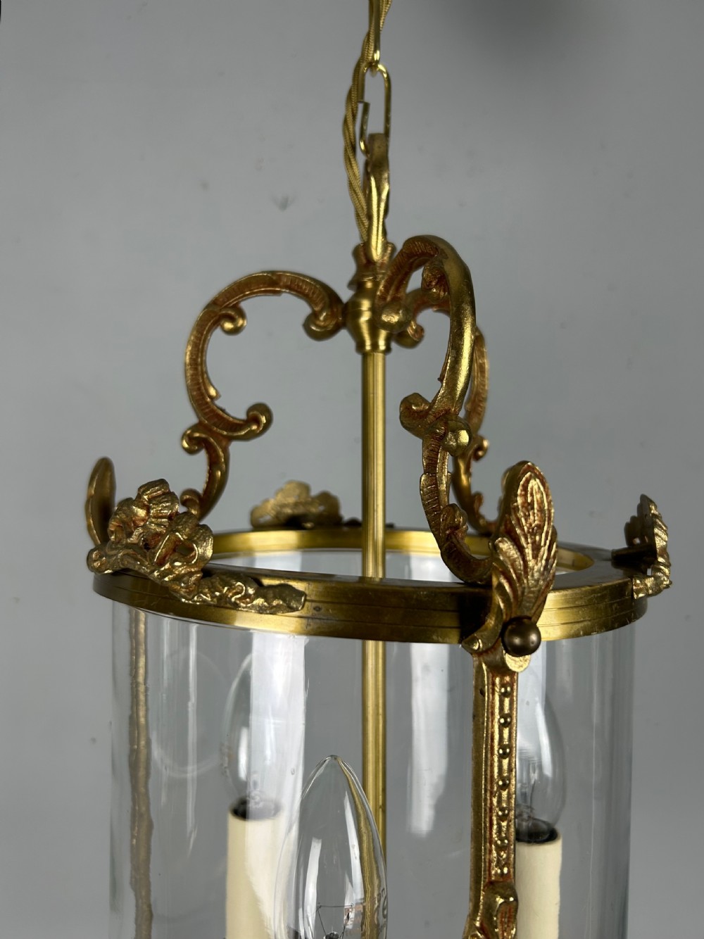 French Gilded Brass Triple Light Antique Lantern View VIII
