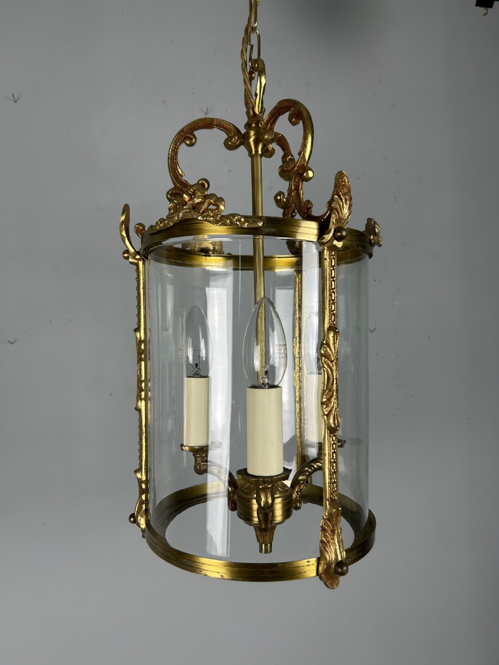 French Gilded Brass Triple Light Antique Lantern View IX