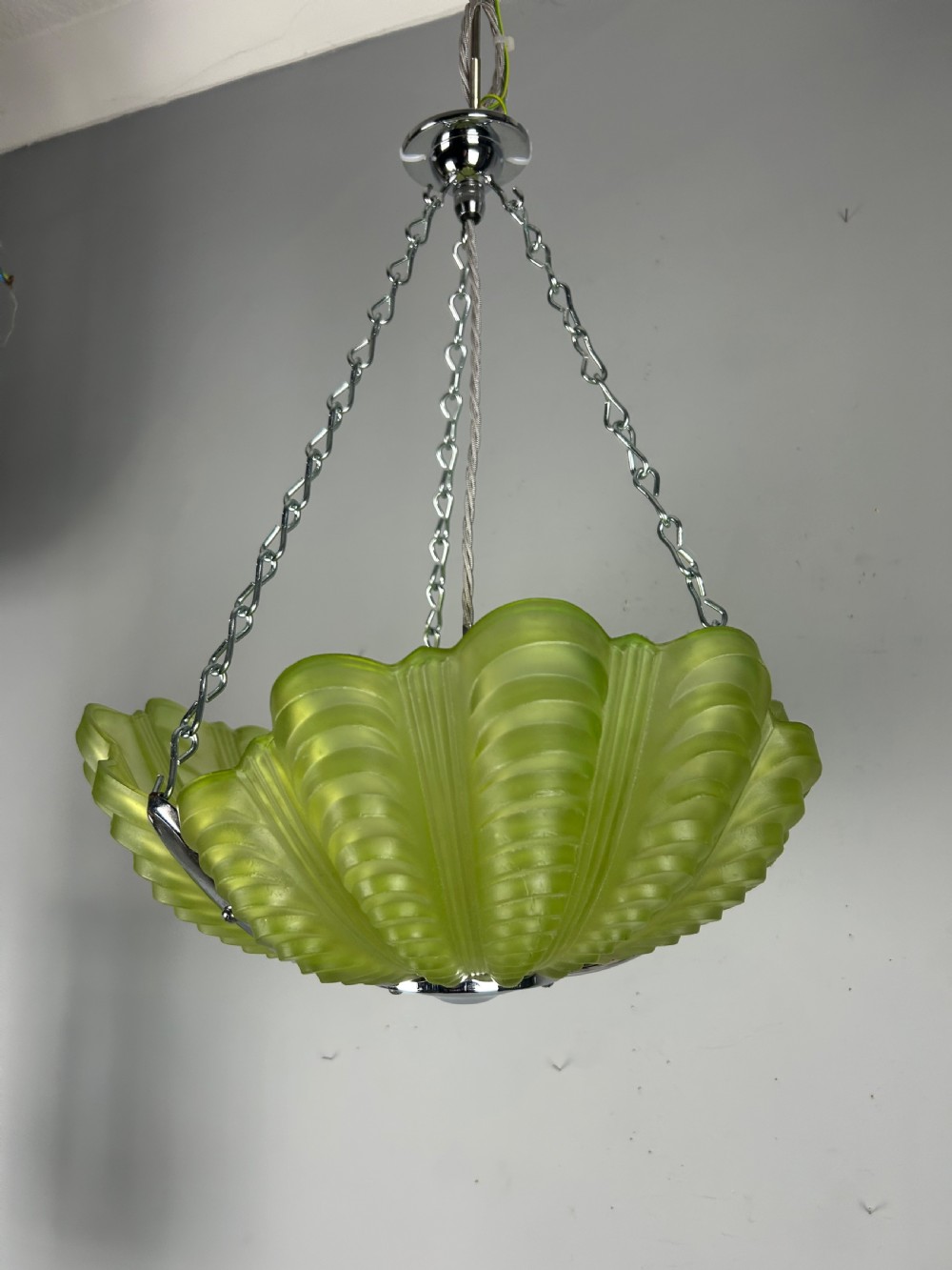 Lime Green Art Deco Clam Shell Ceiling Light, Chandelier
