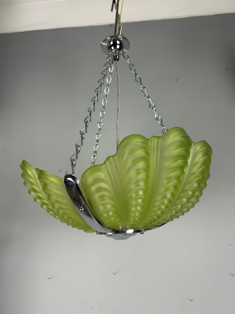 Lime Green Art Deco Clam Shell Ceiling Light, Chandelier View II