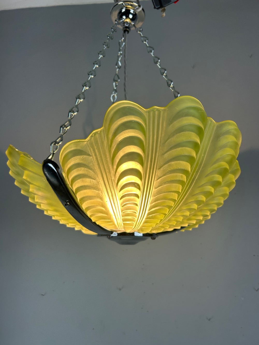 Lime Green Art Deco Clam Shell Ceiling Light, Chandelier View III