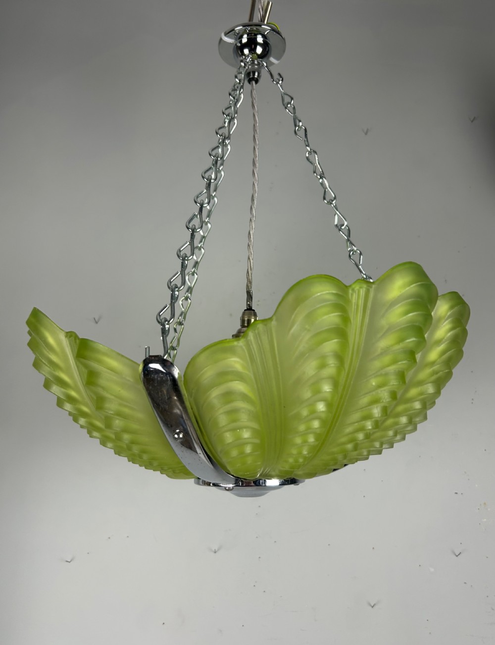 Lime Green Art Deco Clam Shell Ceiling Light, Chandelier View V