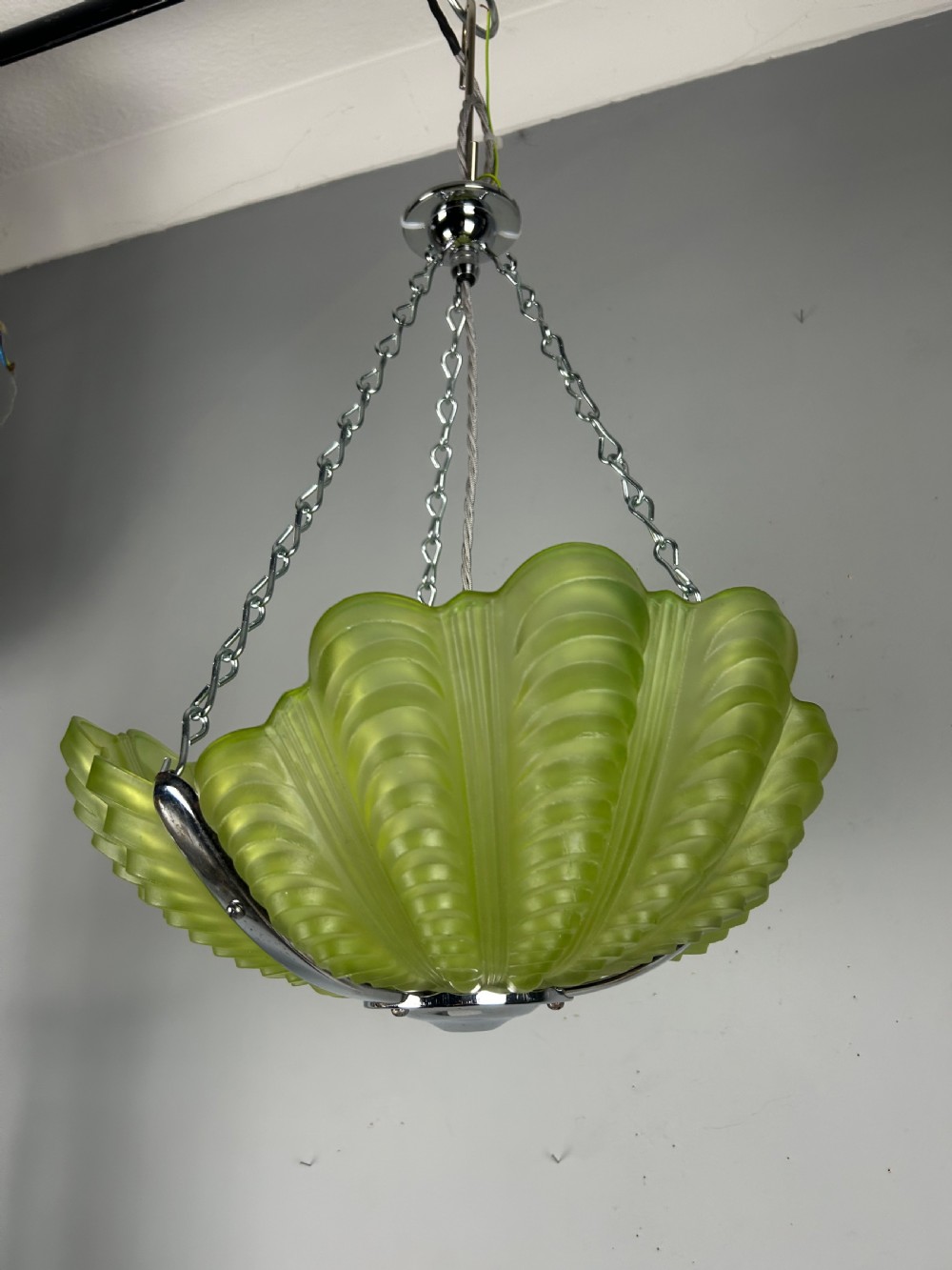 Lime Green Art Deco Clam Shell Ceiling Light, Chandelier View VI