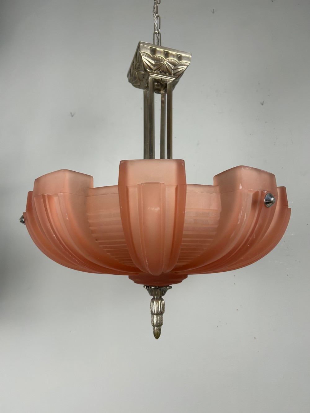 Art Deco Chrome & Glass Chandelier, Ceiling Light  View VI