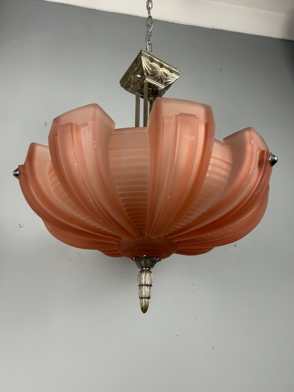 Art Deco Chrome & Glass Chandelier, Ceiling Light  View VII