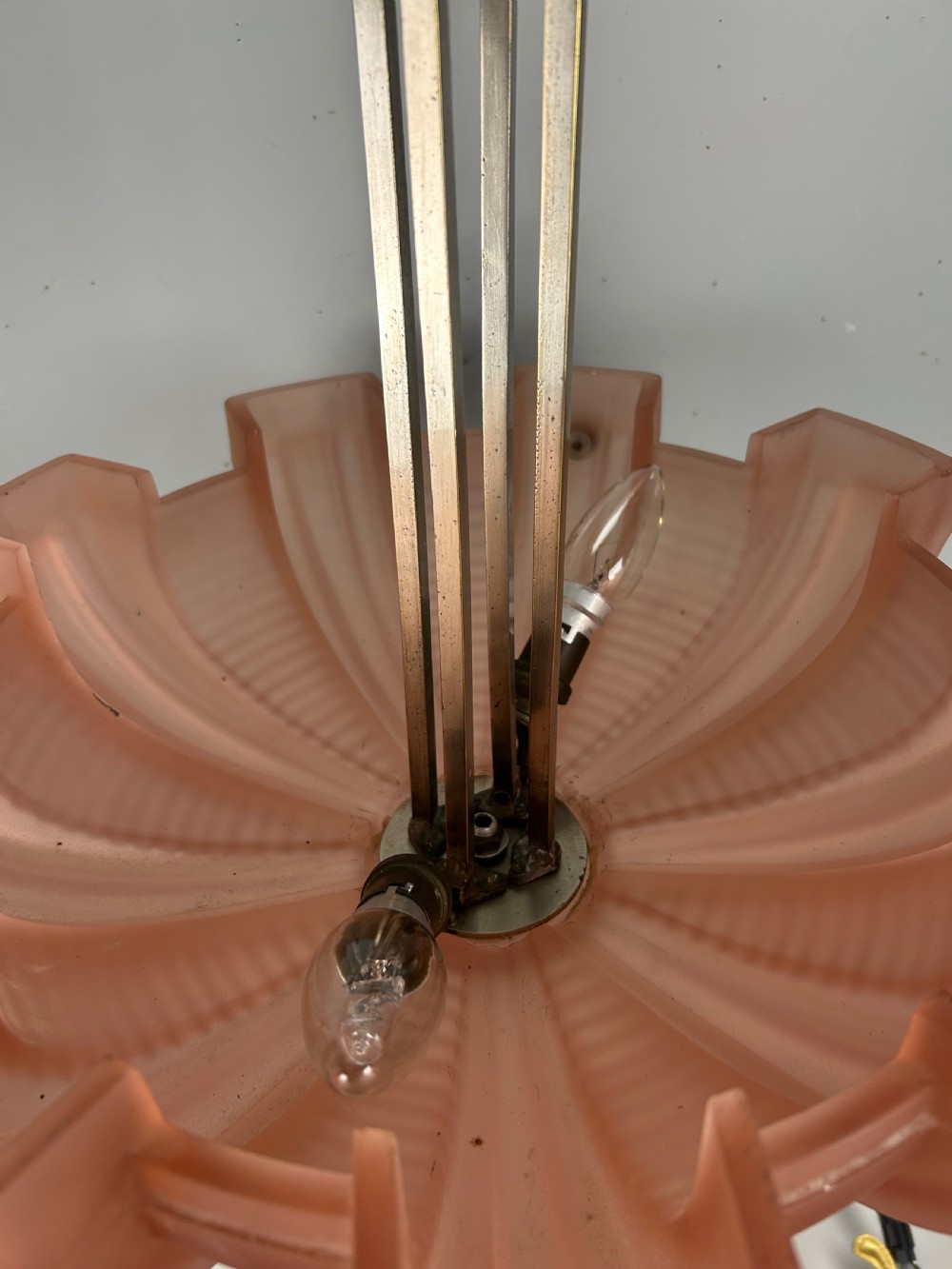 Art Deco Chrome & Glass Chandelier, Ceiling Light  View IX