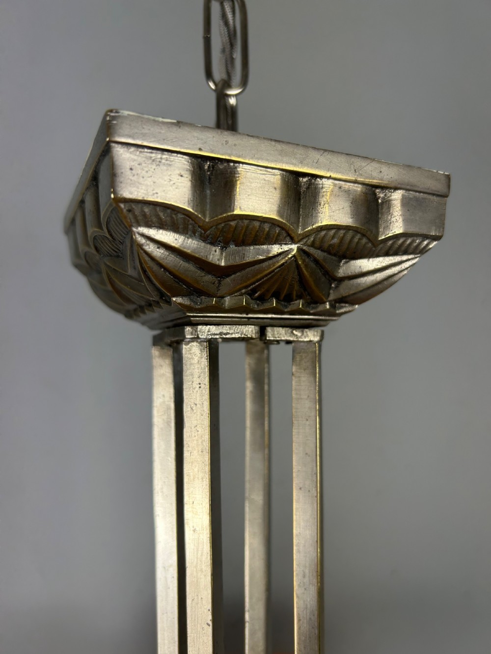 Art Deco Chrome & Glass Chandelier, Ceiling Light  View X