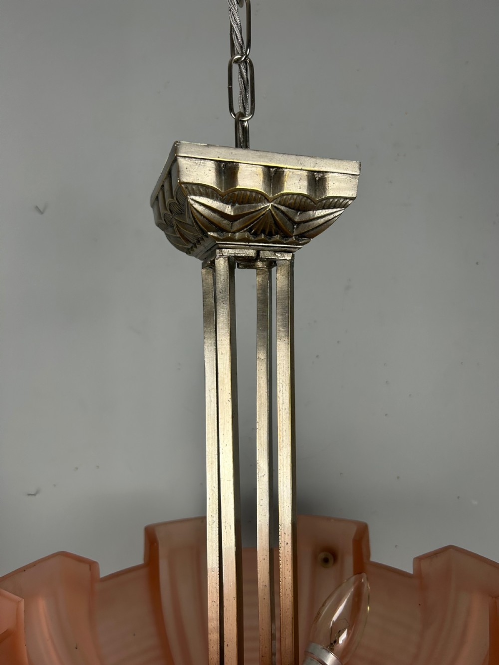 Art Deco Chrome & Glass Chandelier, Ceiling Light  View XI