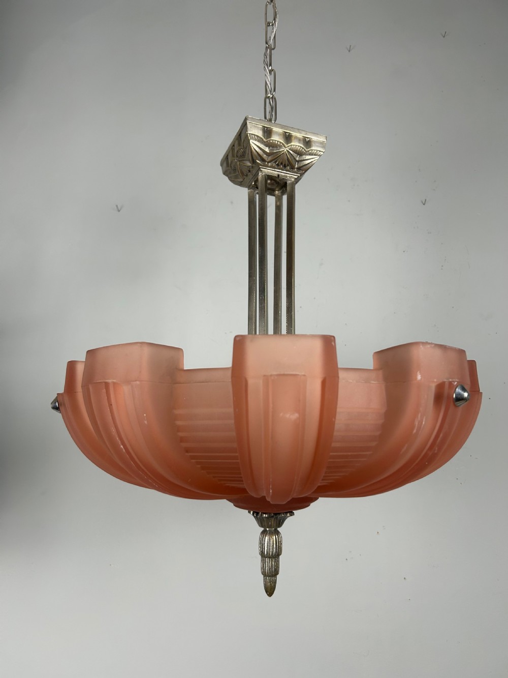 Art Deco Chrome & Glass Chandelier, Ceiling Light  View XII