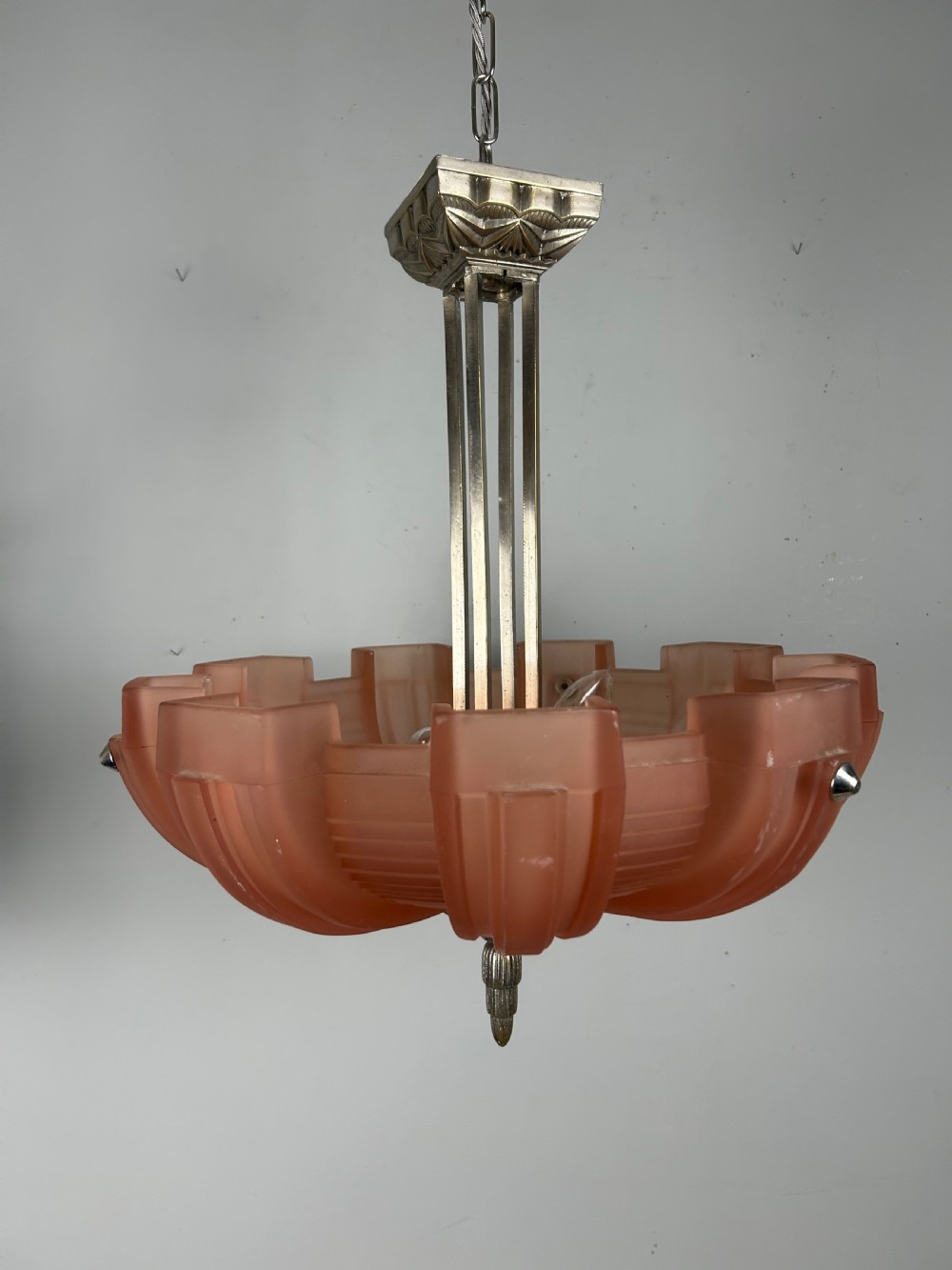 Art Deco Chrome & Glass Chandelier, Ceiling Light  View XIII