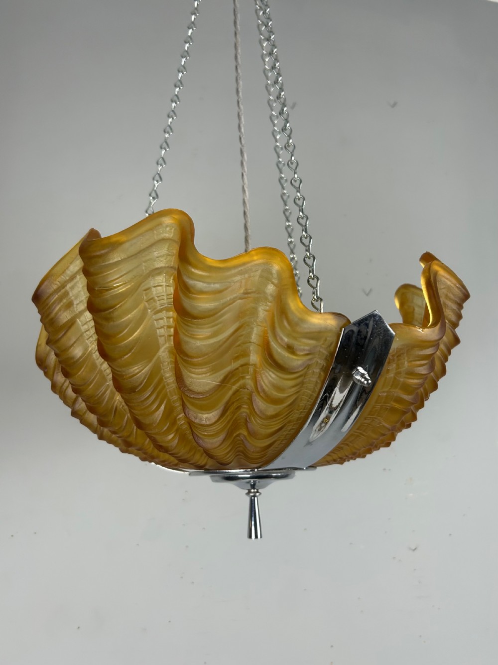 Art Deco Amber Clam Shell Ceiling Light, Chandelier