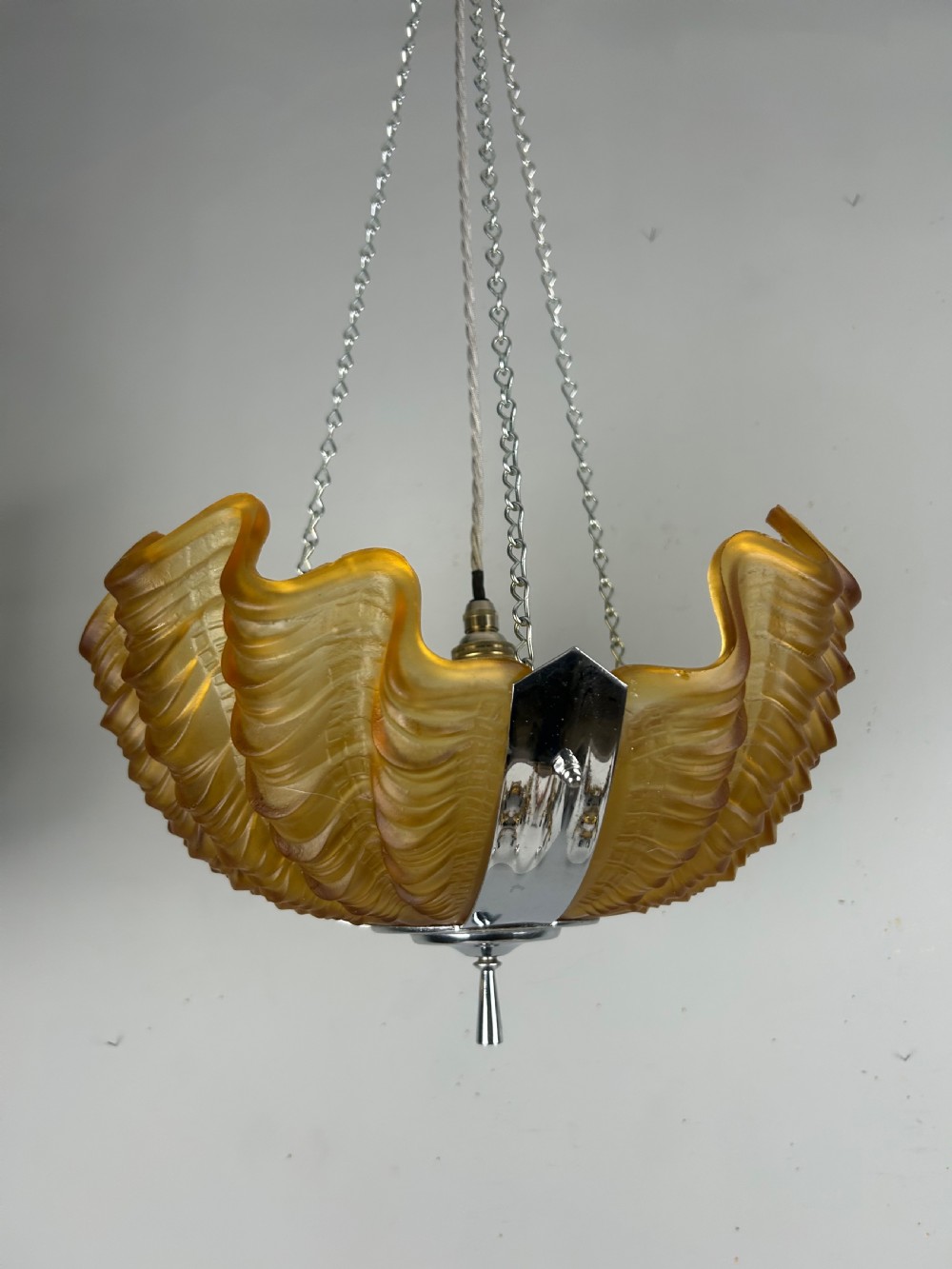 Art Deco Amber Clam Shell Ceiling Light, Chandelier View II