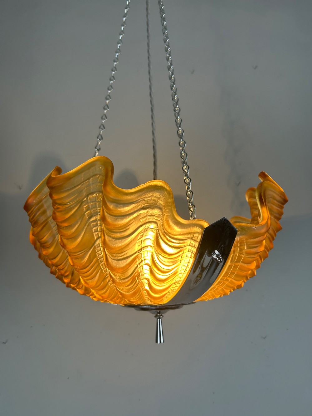 Art Deco Amber Clam Shell Ceiling Light, Chandelier View III