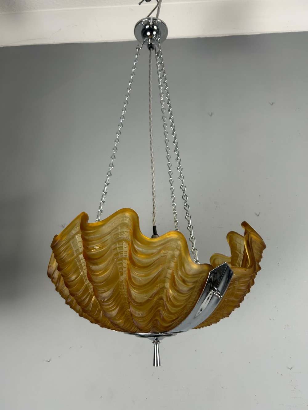 Art Deco Amber Clam Shell Ceiling Light, Chandelier View IV
