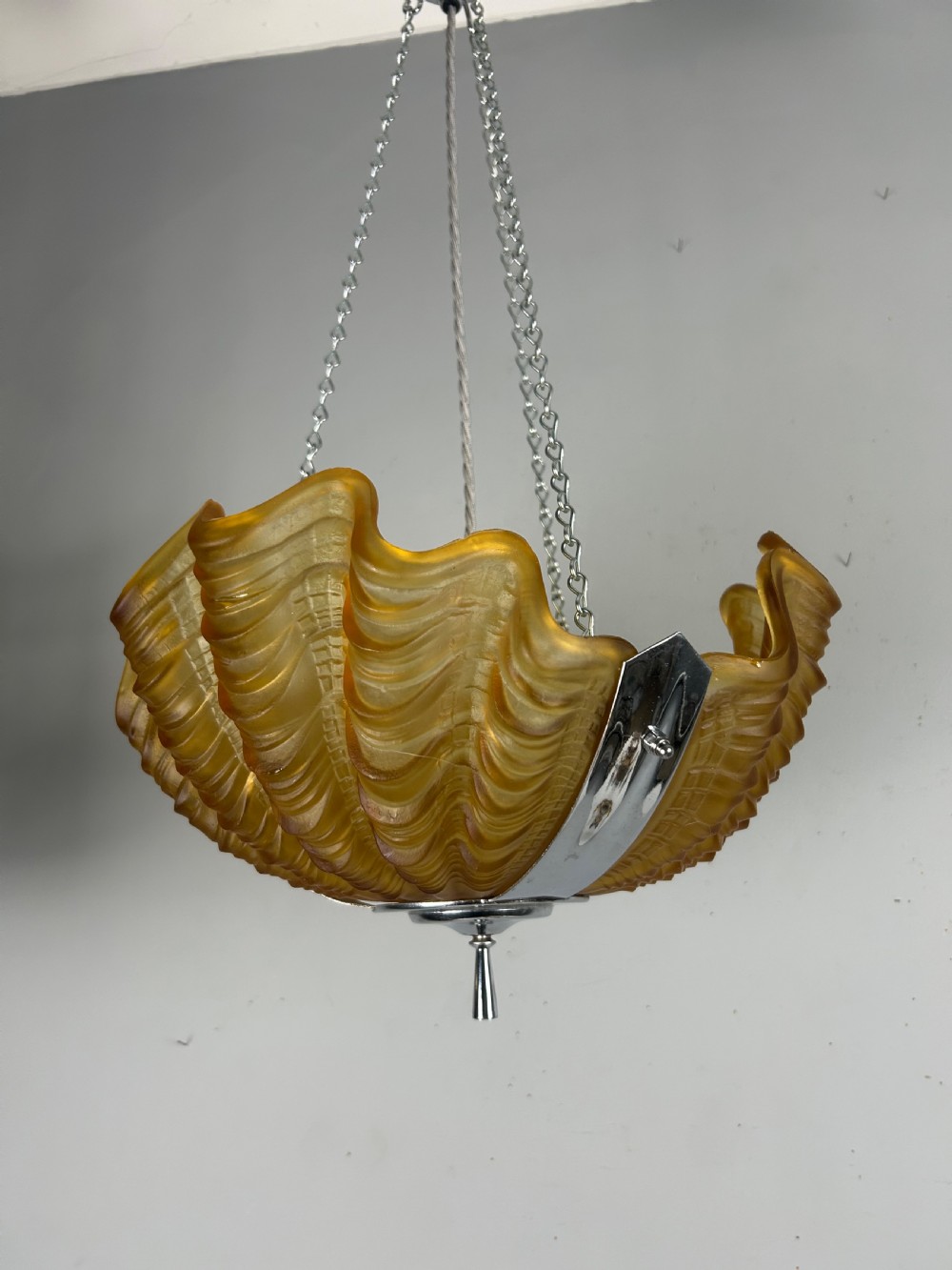 Art Deco Amber Clam Shell Ceiling Light, Chandelier View V