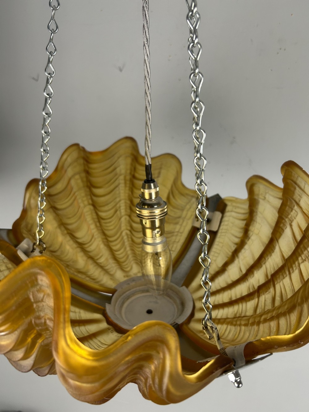 Art Deco Amber Clam Shell Ceiling Light, Chandelier View VI