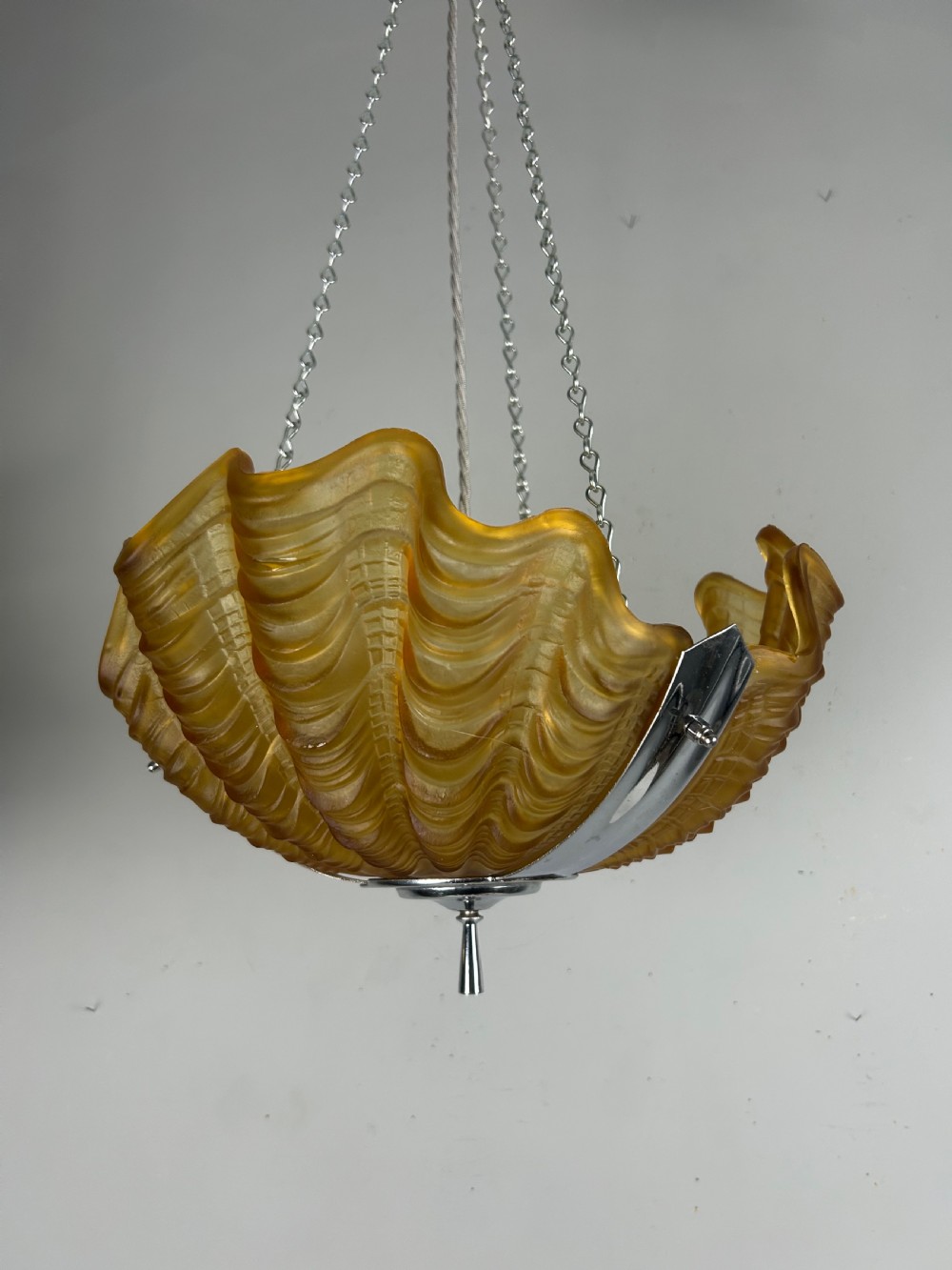 Art Deco Amber Clam Shell Ceiling Light, Chandelier View VIII
