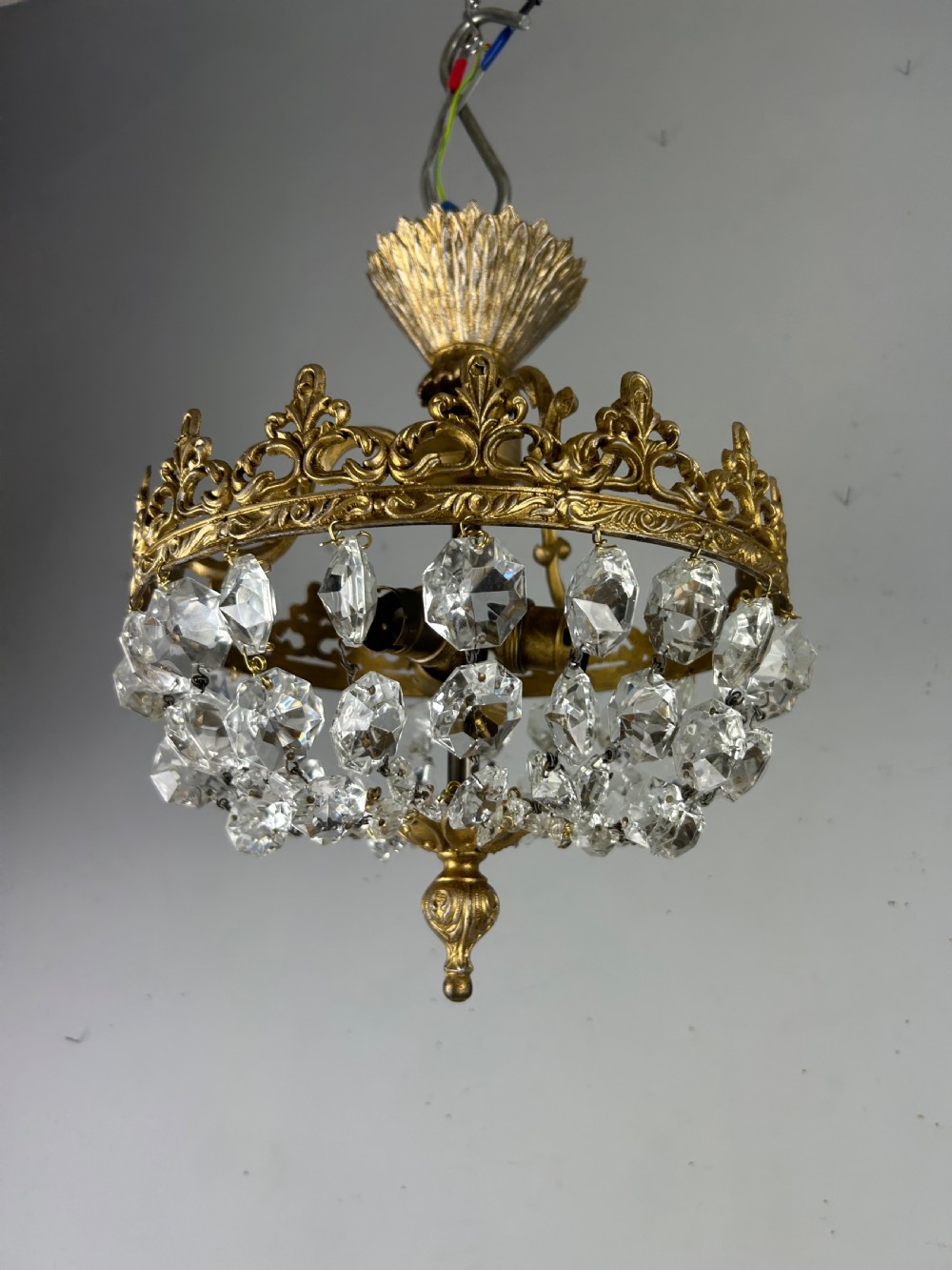 French Antique Flush Crystal 3 Light Ceiling Light, Chandelier  View IV