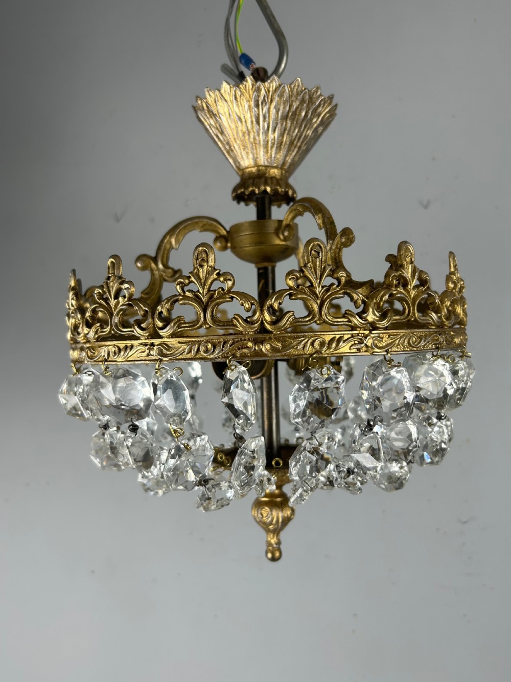 French Antique Flush Crystal 3 Light Ceiling Light, Chandelier  View V