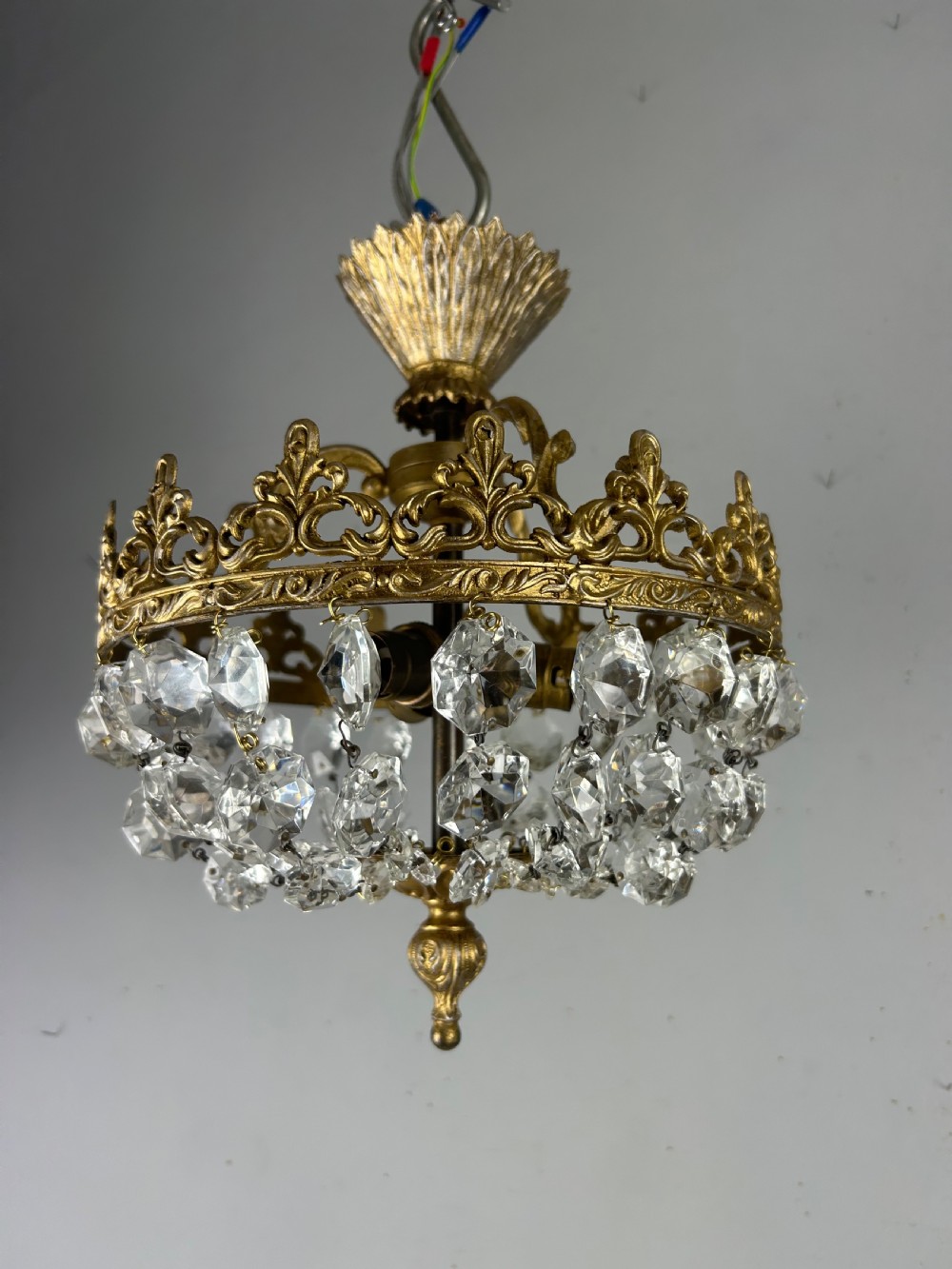 French Antique Flush Crystal 3 Light Ceiling Light, Chandelier  View VI