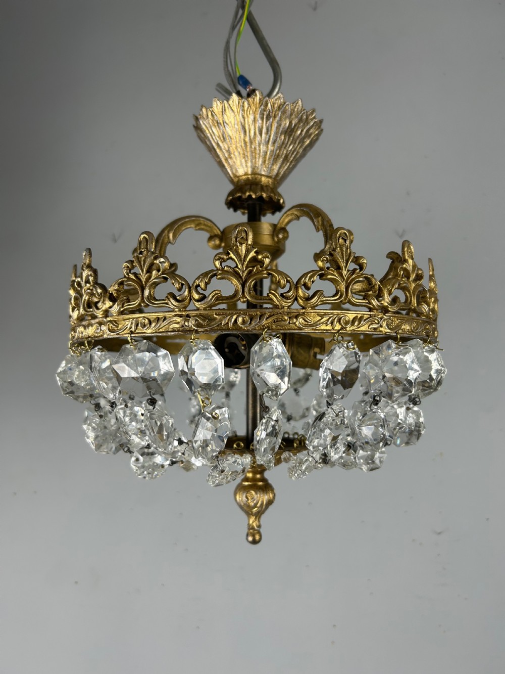 French Antique Flush Crystal 3 Light Ceiling Light, Chandelier  View VII