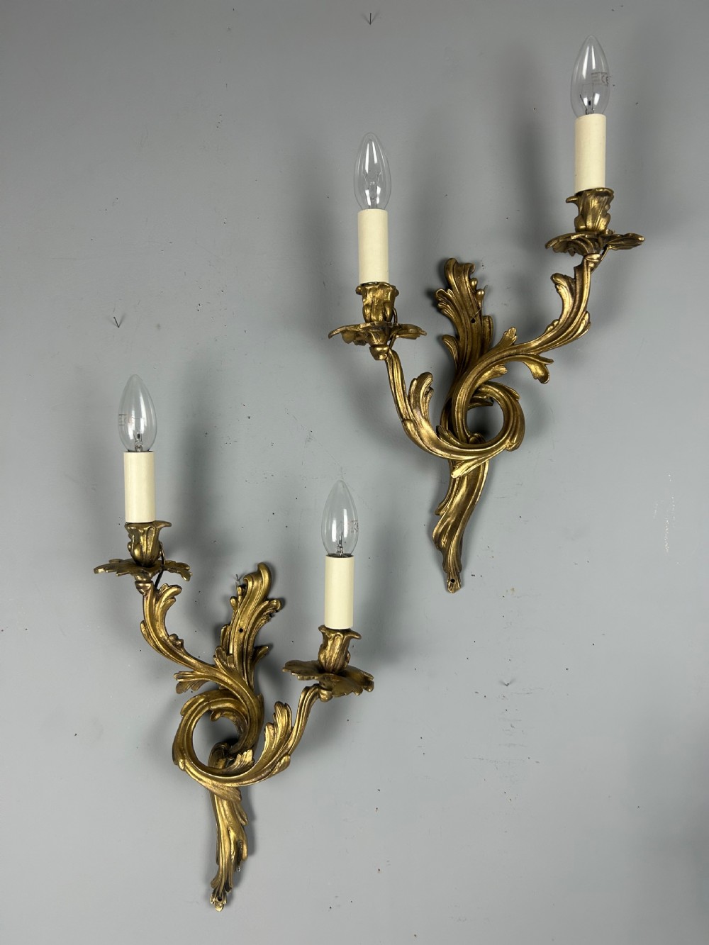 Pair Of French Gilt Brass Rococo Antique Wall Lights View II