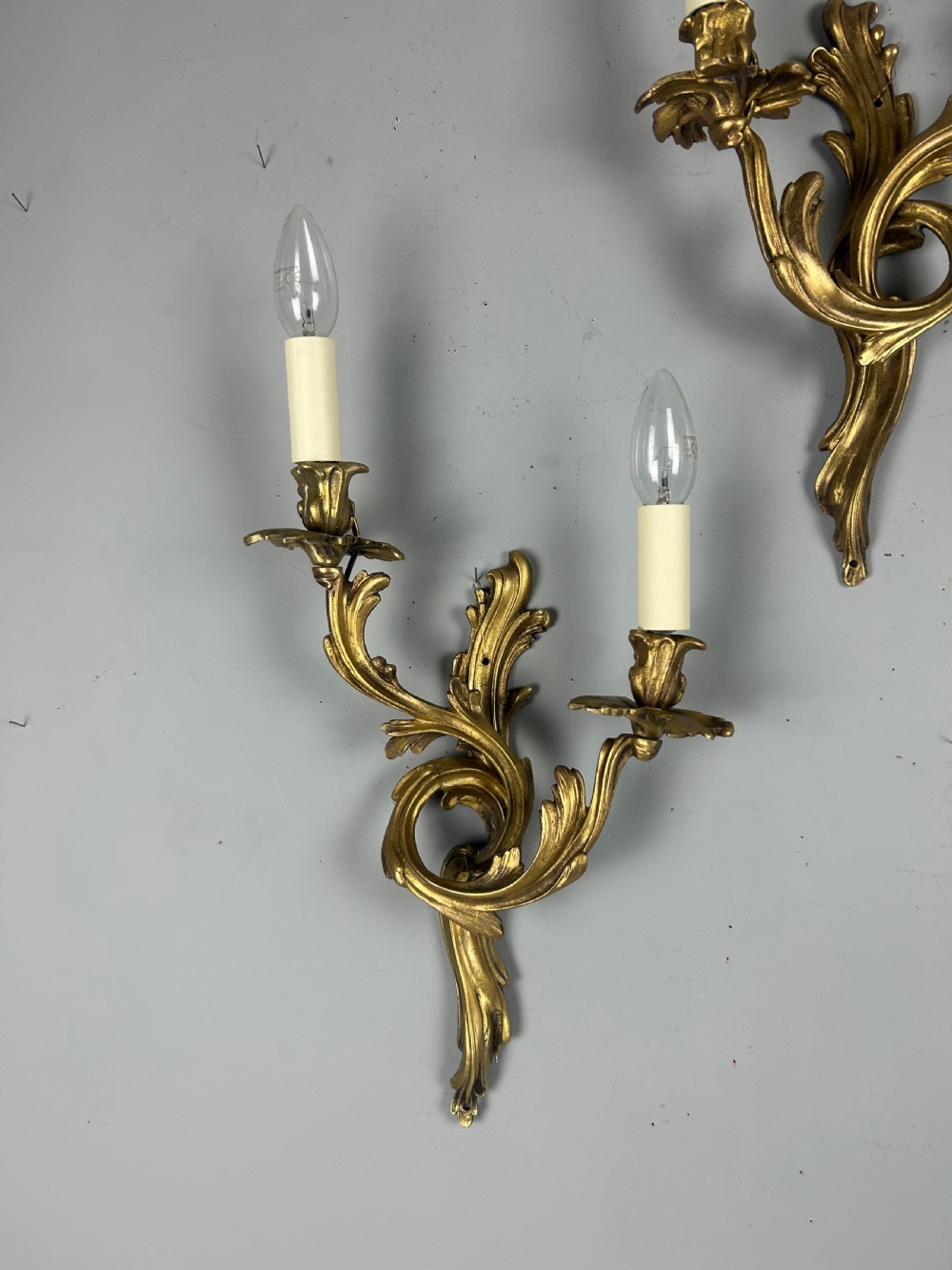 Pair Of French Gilt Brass Rococo Antique Wall Lights View III
