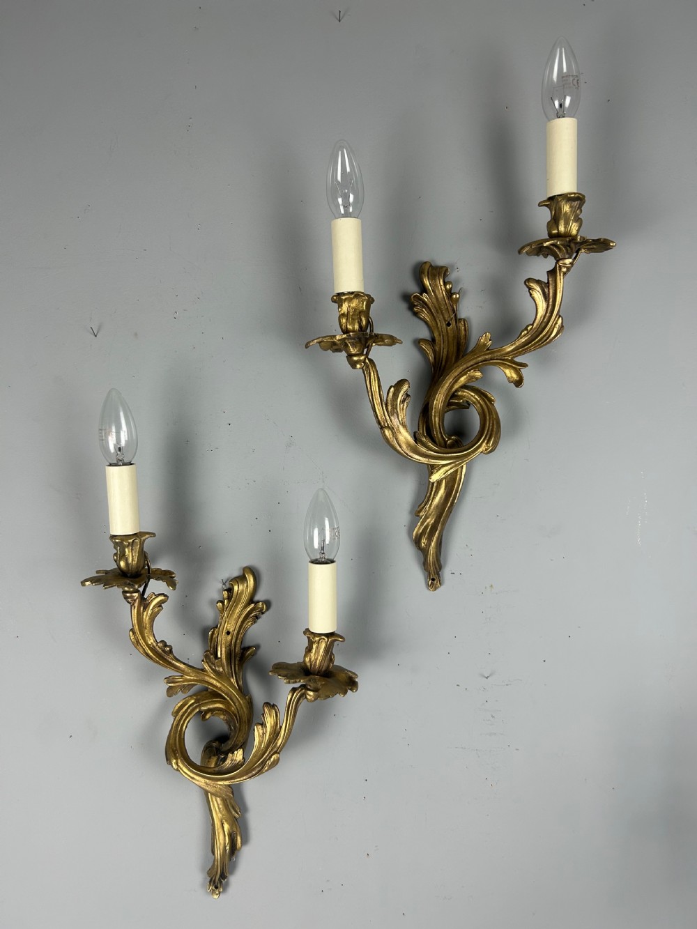 Pair Of French Gilt Brass Rococo Antique Wall Lights View V
