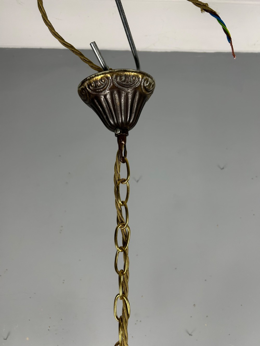 French Single Light Gilt Brass Crystal Antique Chandelier, Ceiling Light View VIII