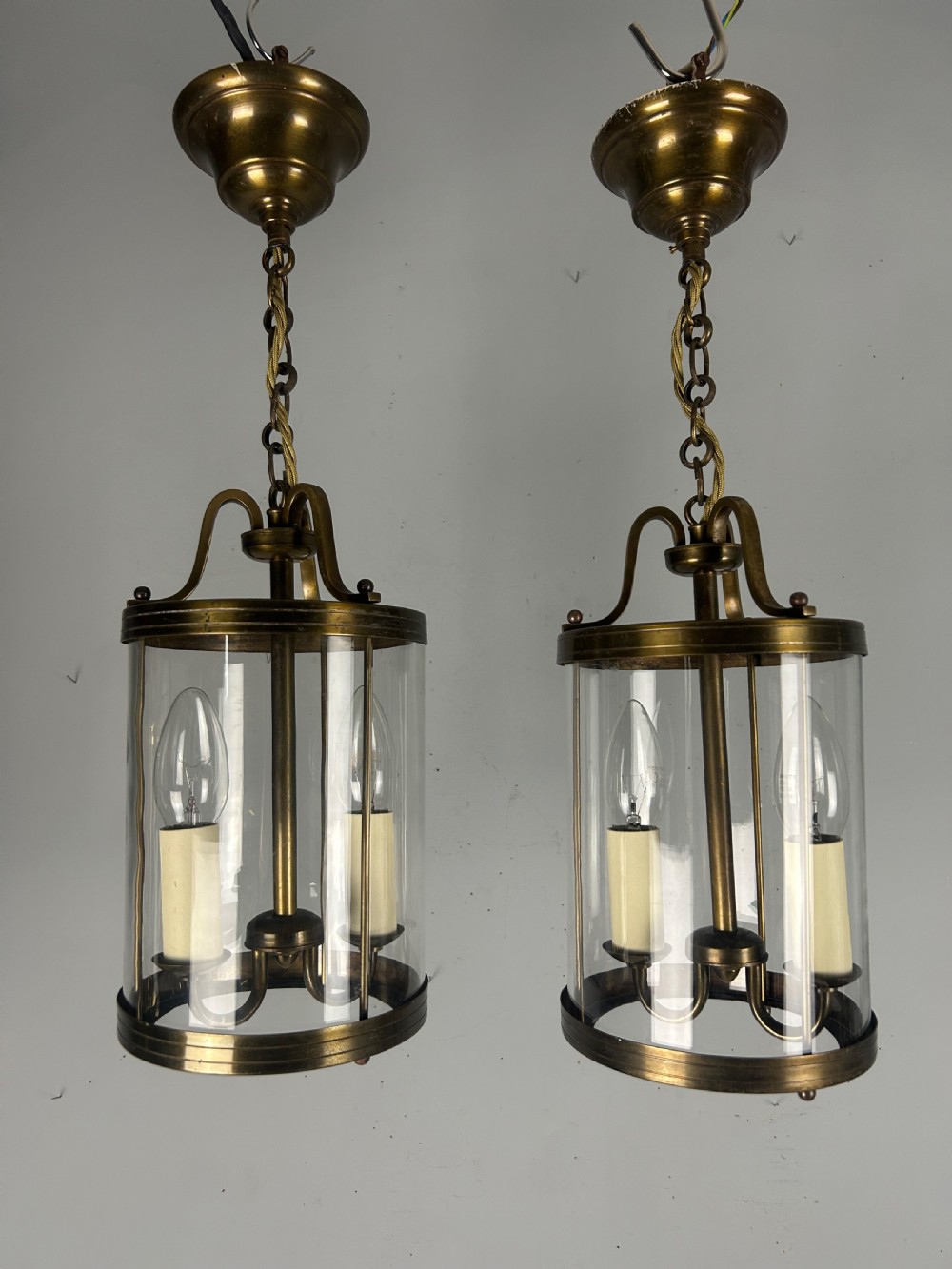 Pair of Small French Bronzed Brass Lanterns, Rewired 