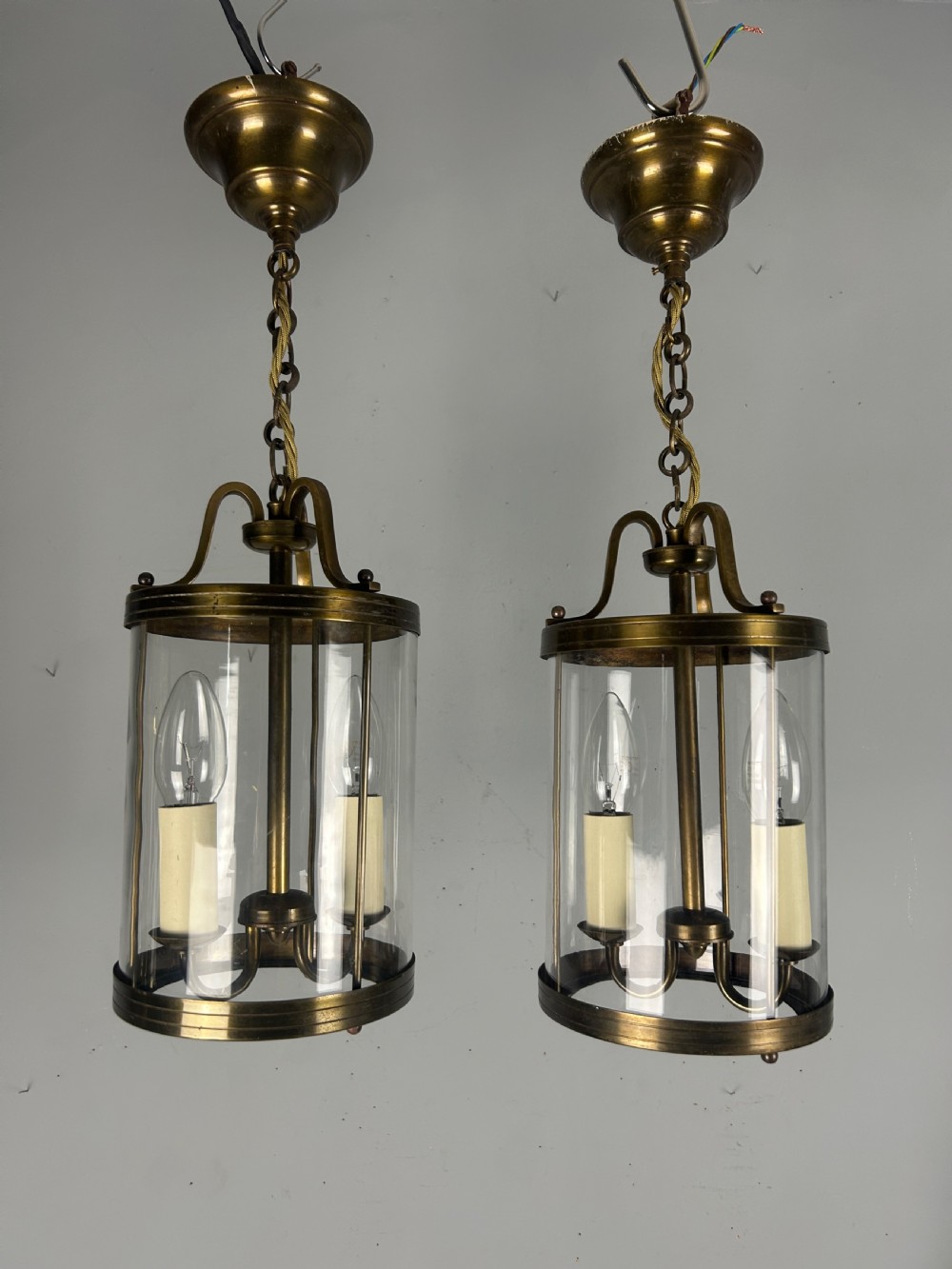 Pair of Small French Bronzed Brass Lanterns, Rewired  View III
