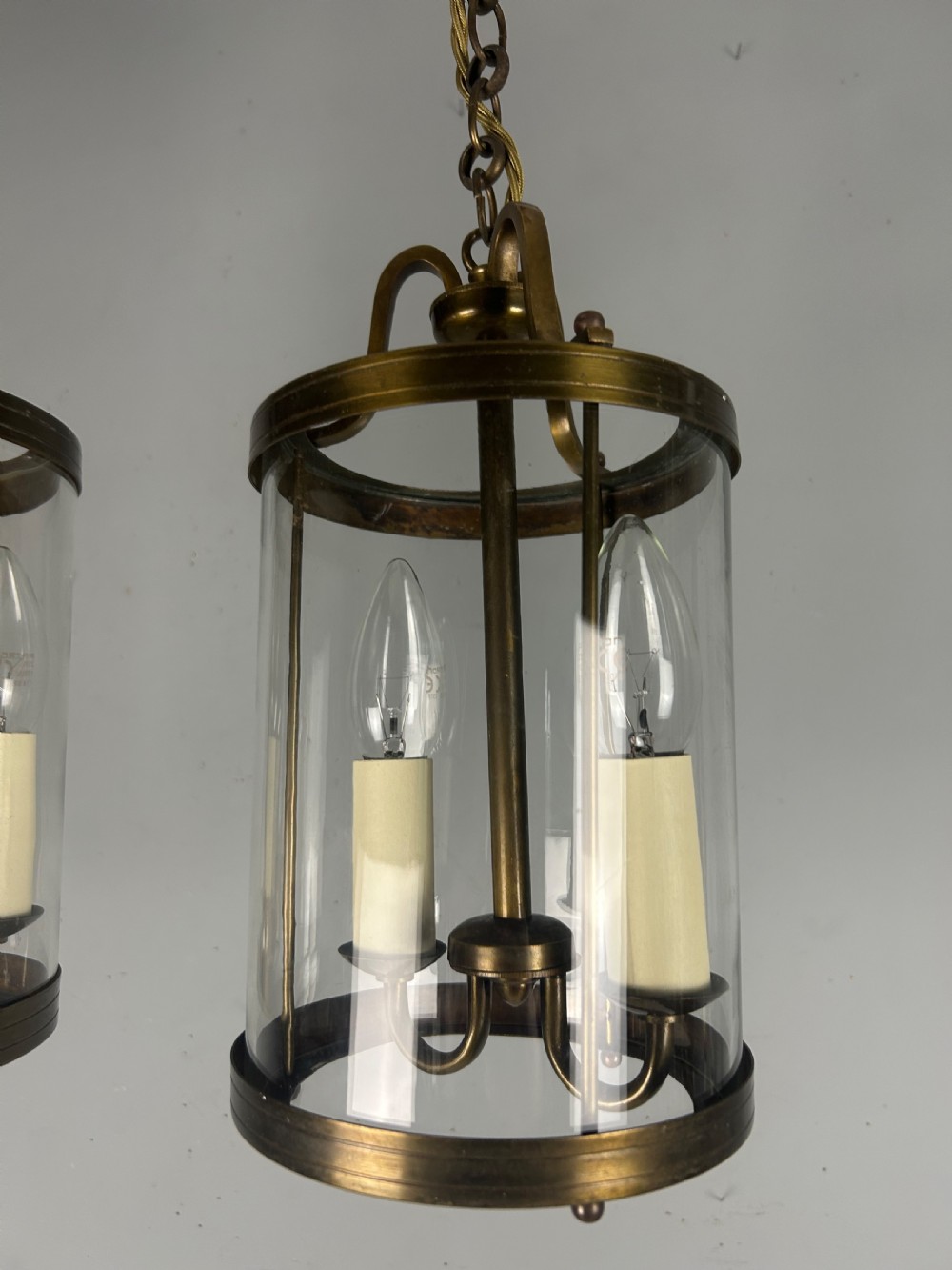 Pair of Small French Bronzed Brass Lanterns, Rewired  View X