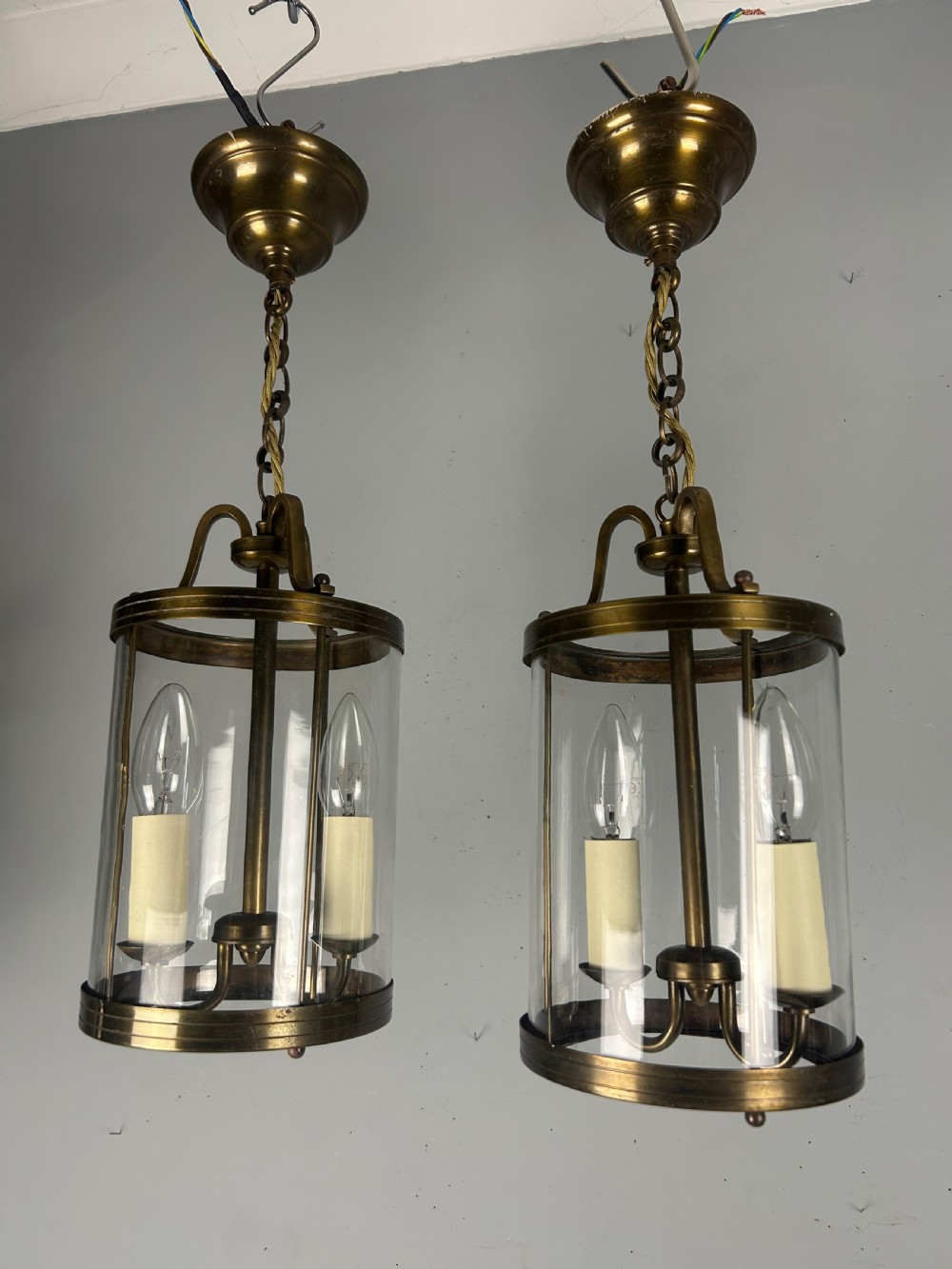 Pair of Small French Bronzed Brass Lanterns, Rewired  View XI