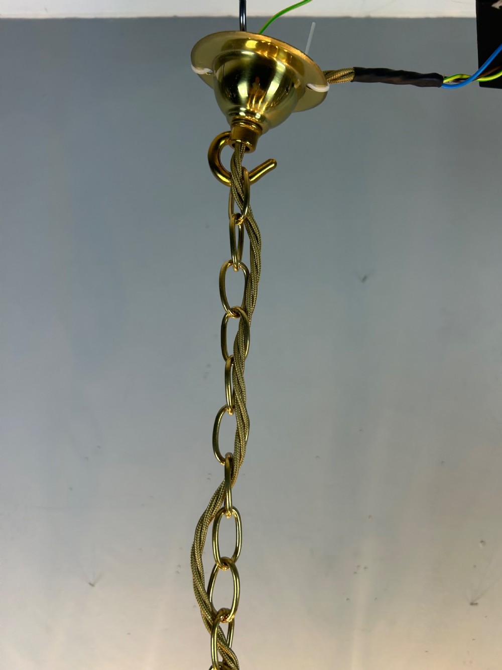 English Aged Brass 6 Arm Chandelier, Rewired  View III