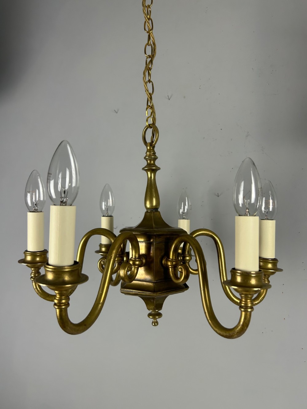 English Aged Brass 6 Arm Chandelier, Rewired  View VII