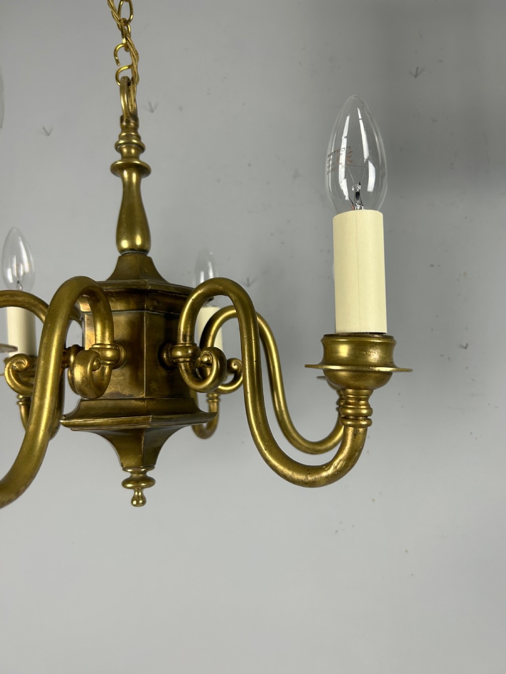 English Aged Brass 6 Arm Chandelier, Rewired  View IX