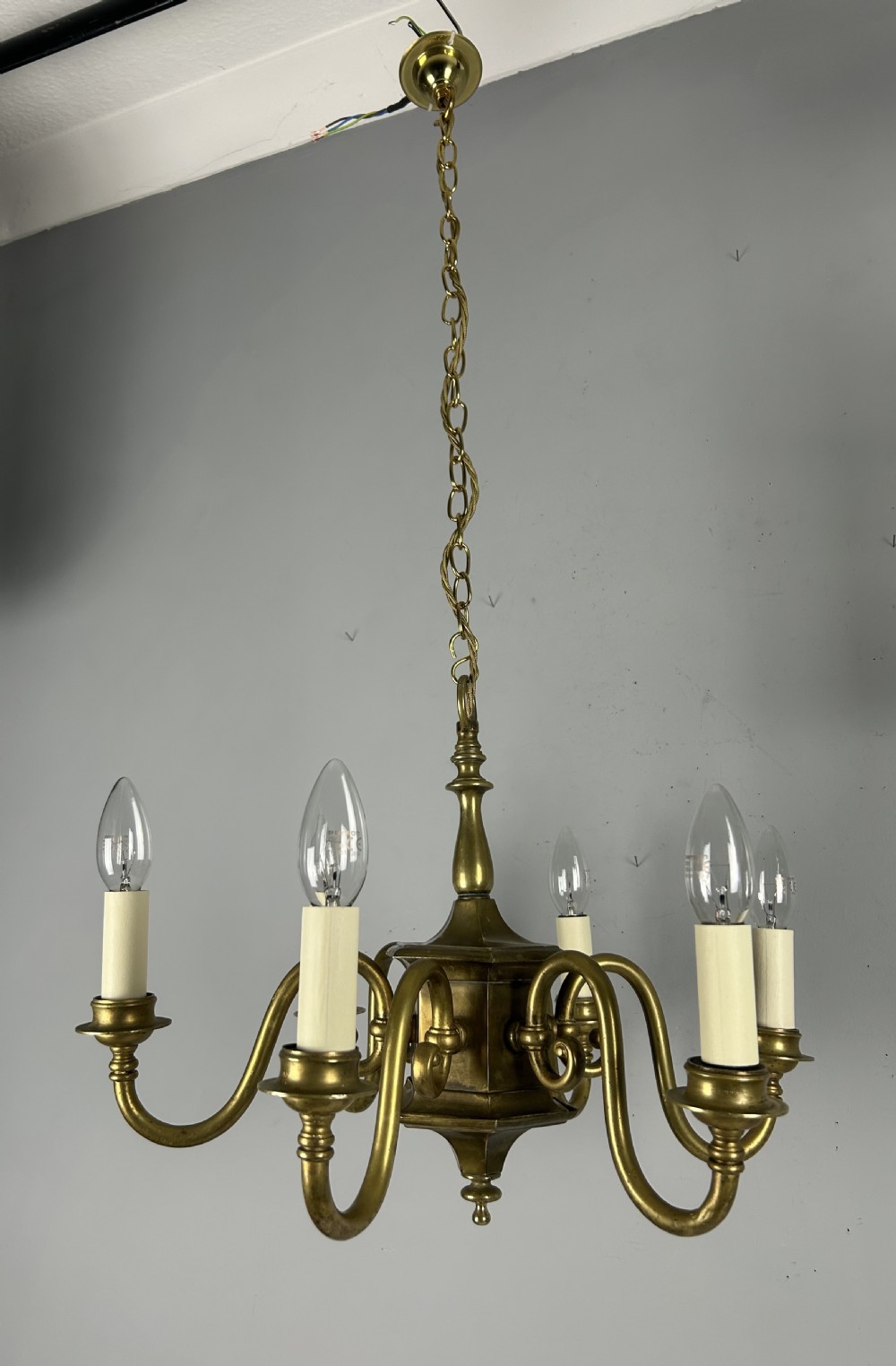 English Aged Brass 6 Arm Chandelier, Rewired  View XVI