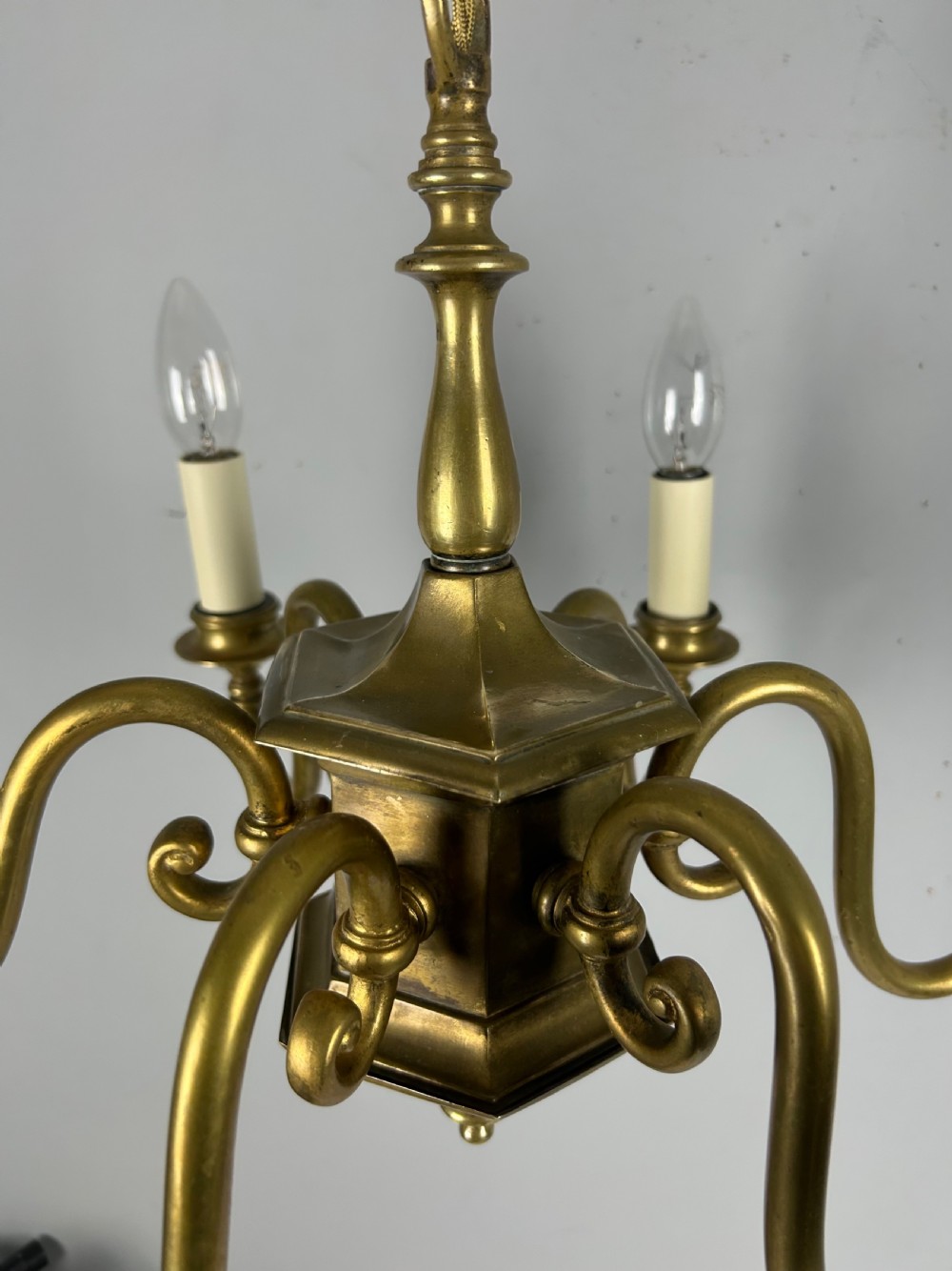 English Aged Brass 6 Arm Chandelier, Rewired  View XIX