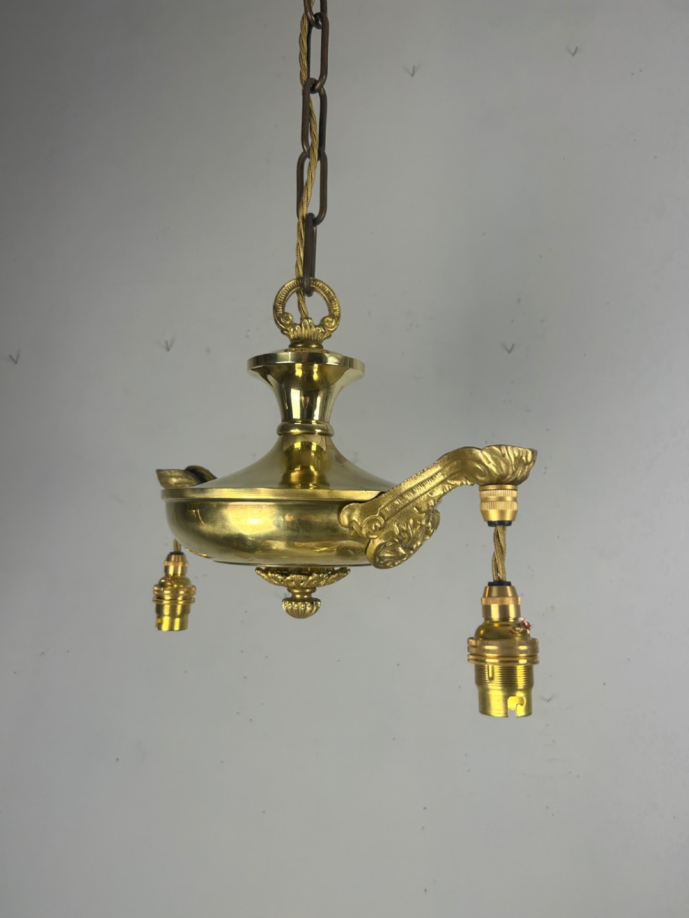 Antique 2 Light Brass Chandelier, Ceiling Light, Rewired View II