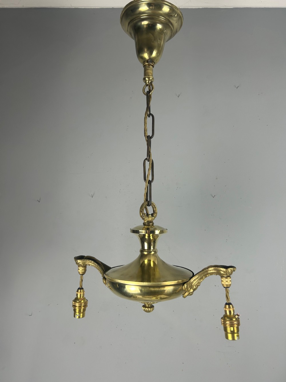 Antique 2 Light Brass Chandelier, Ceiling Light, Rewired View III