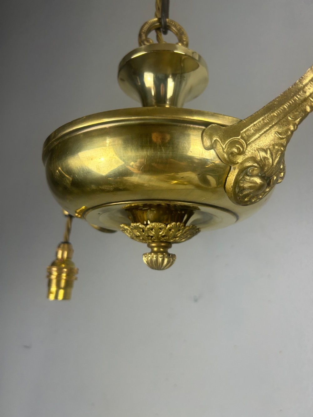 Antique 2 Light Brass Chandelier, Ceiling Light, Rewired View VII