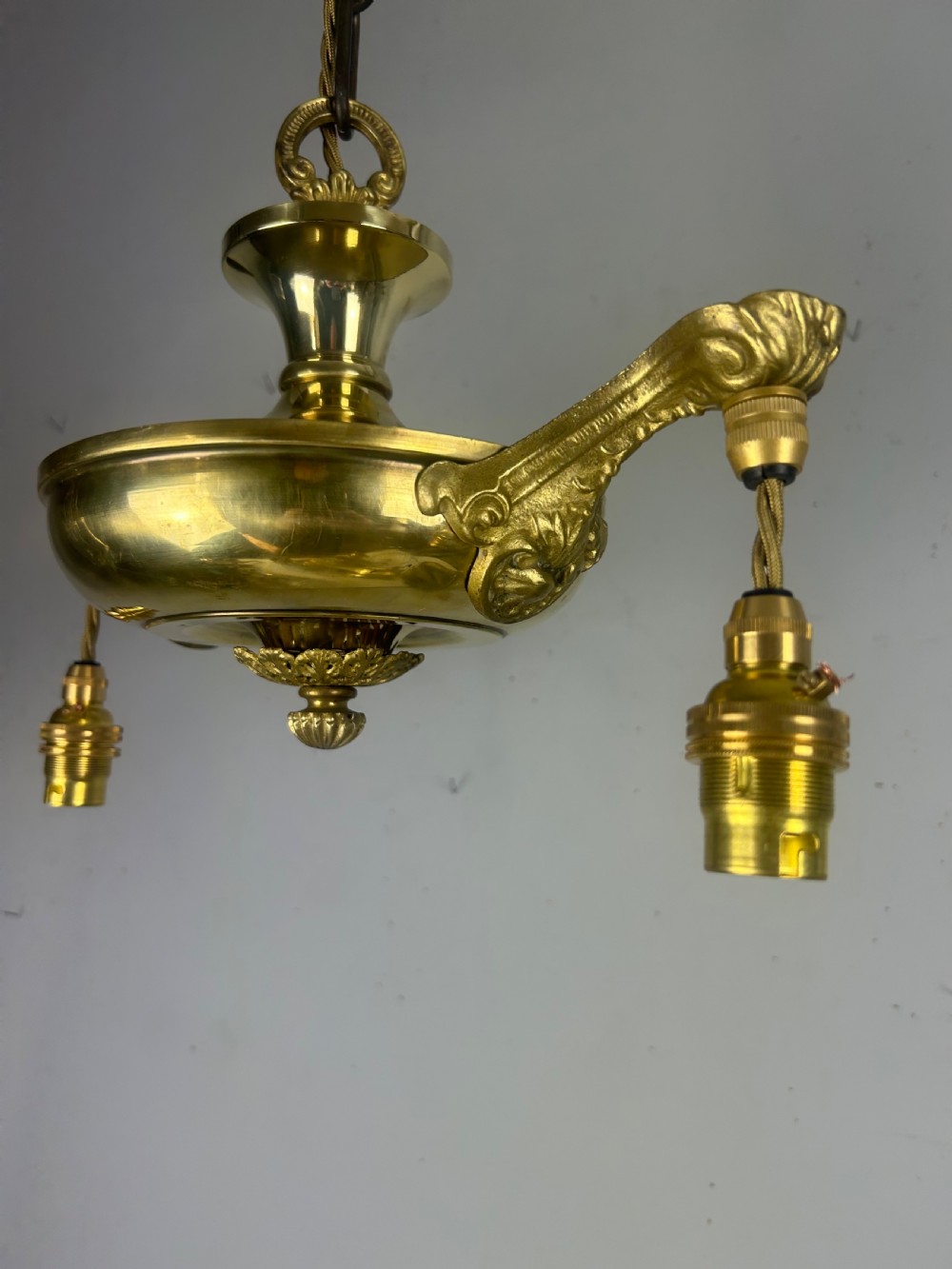 Antique 2 Light Brass Chandelier, Ceiling Light, Rewired View VIII
