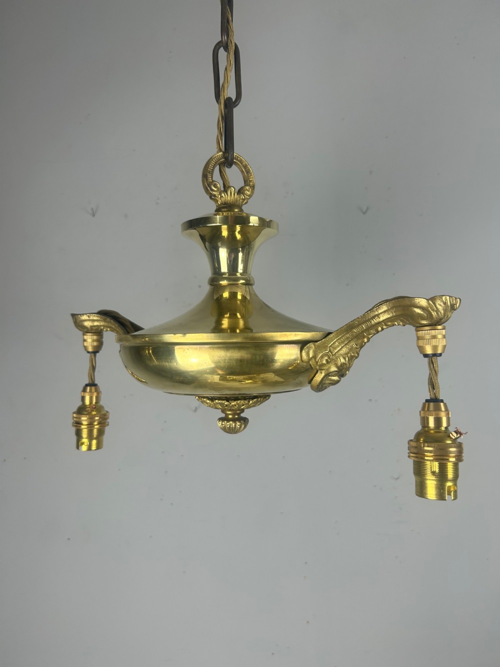 Antique 2 Light Brass Chandelier, Ceiling Light, Rewired View X