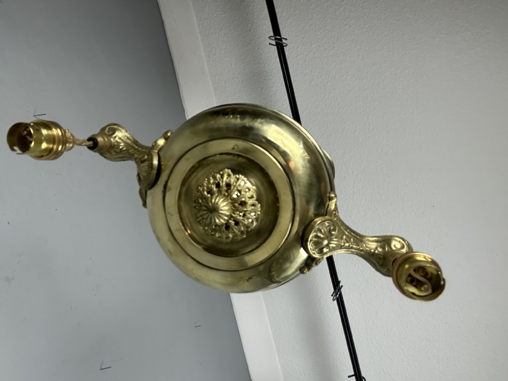 Antique 2 Light Brass Chandelier, Ceiling Light, Rewired View XI