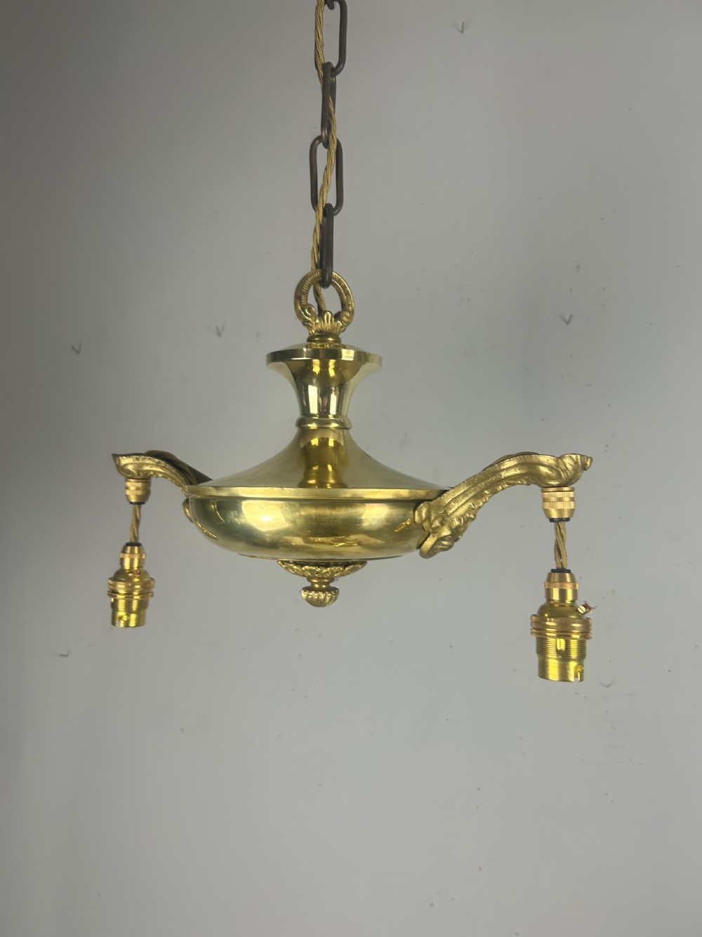 Antique 2 Light Brass Chandelier, Ceiling Light, Rewired View XIII