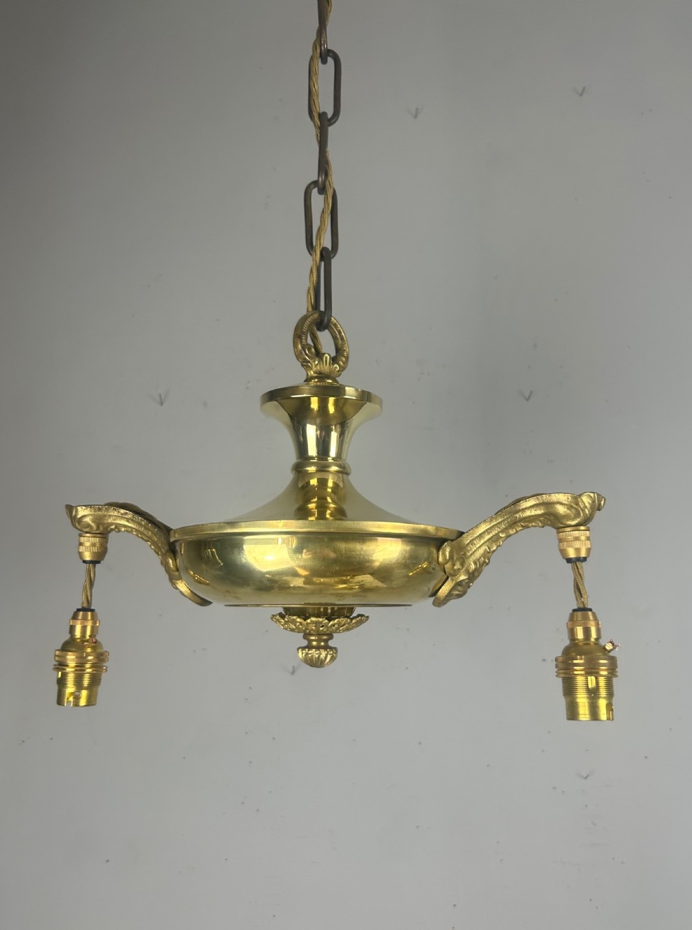 Antique 2 Light Brass Chandelier, Ceiling Light, Rewired View XIV