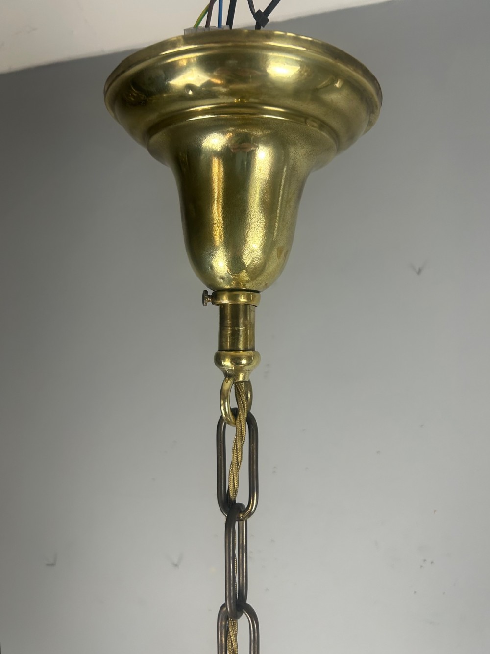 Antique 2 Light Brass Chandelier, Ceiling Light, Rewired View XV
