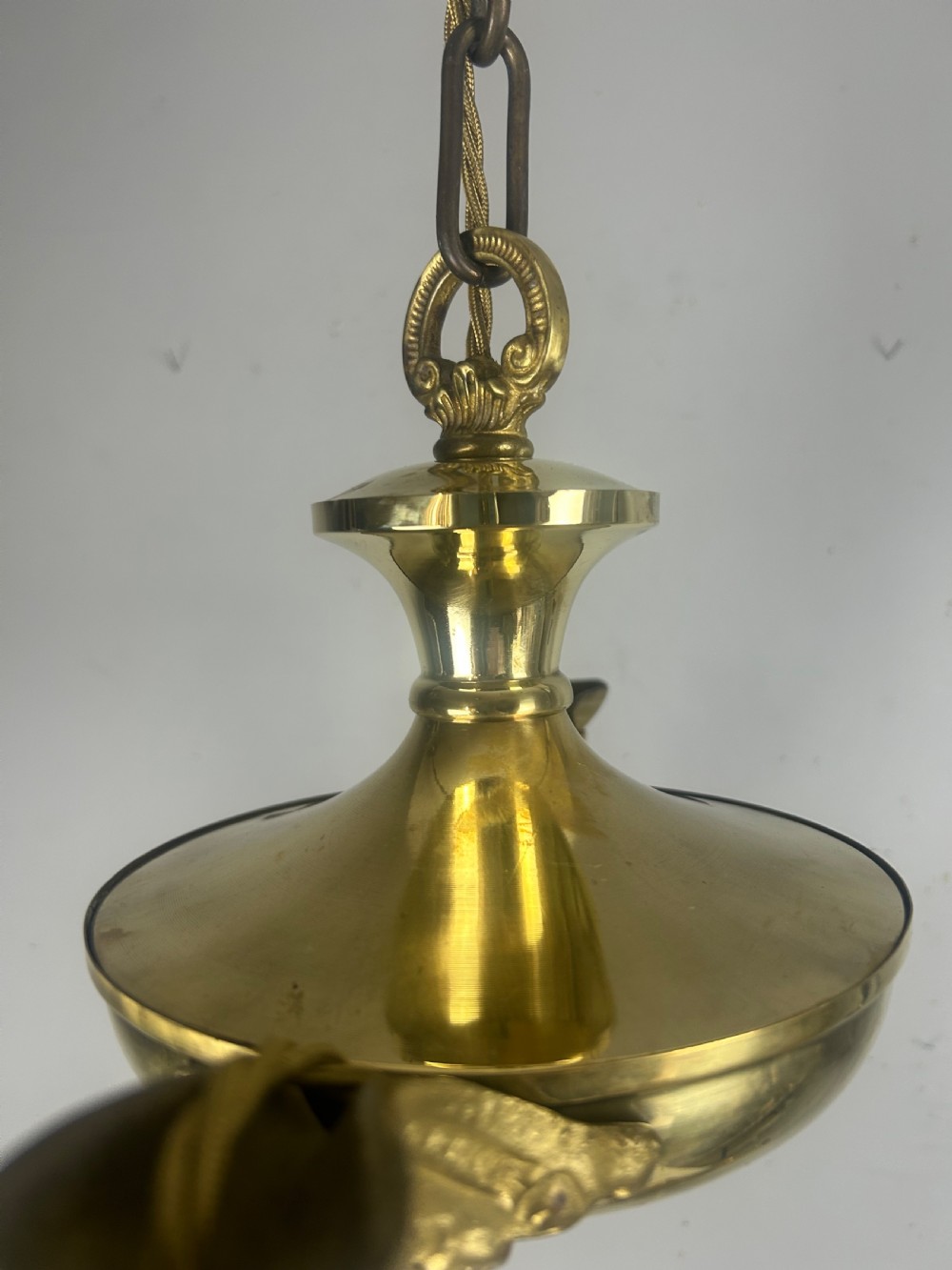 Antique 2 Light Brass Chandelier, Ceiling Light, Rewired View XVI