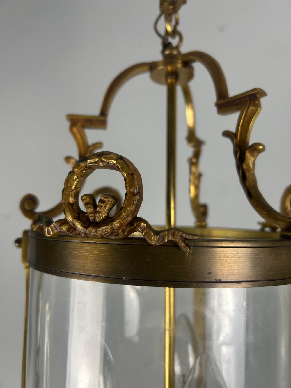 French Bronze Triple Light Antique Lantern View V
