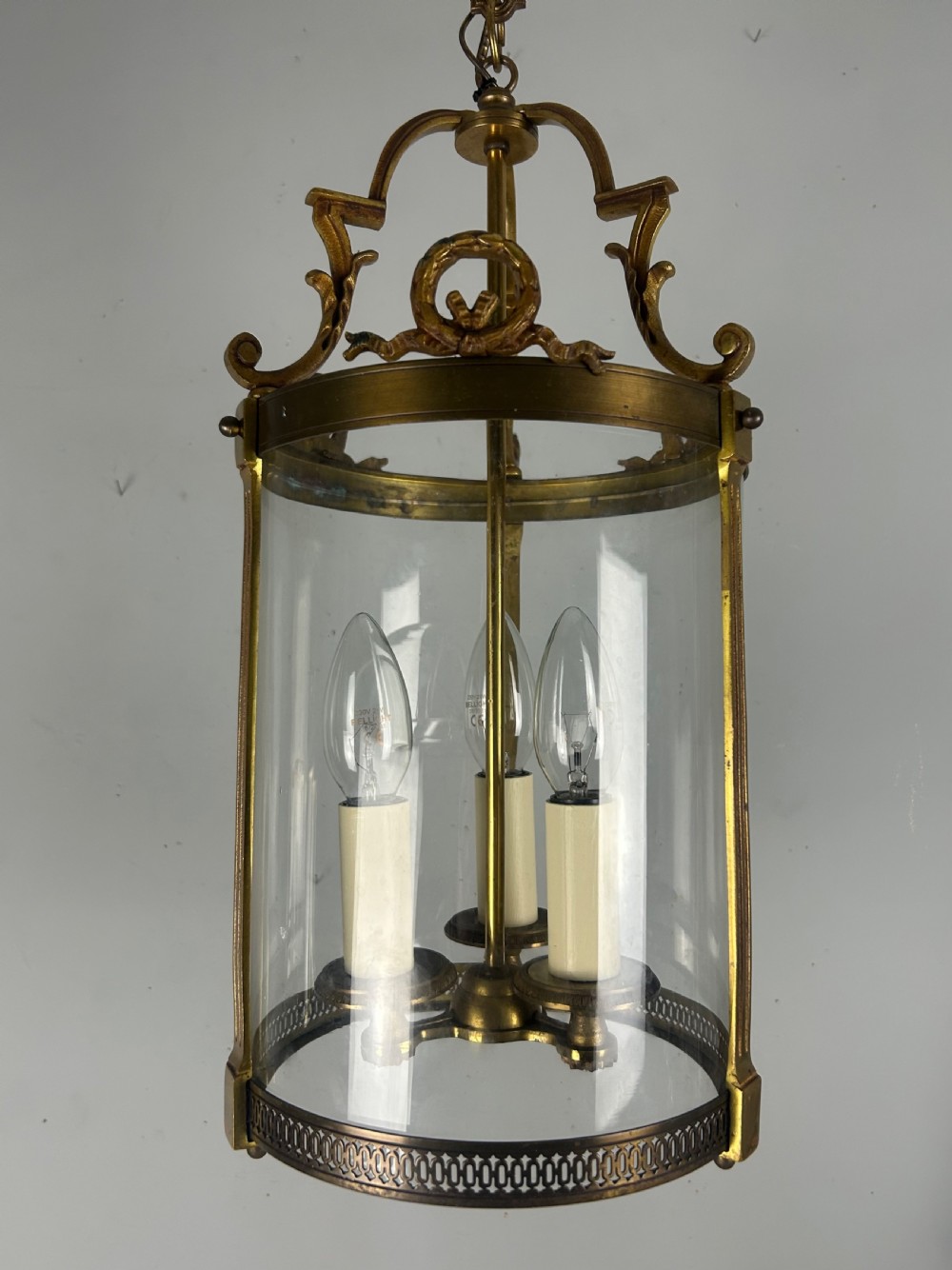 French Bronze Triple Light Antique Lantern View XII